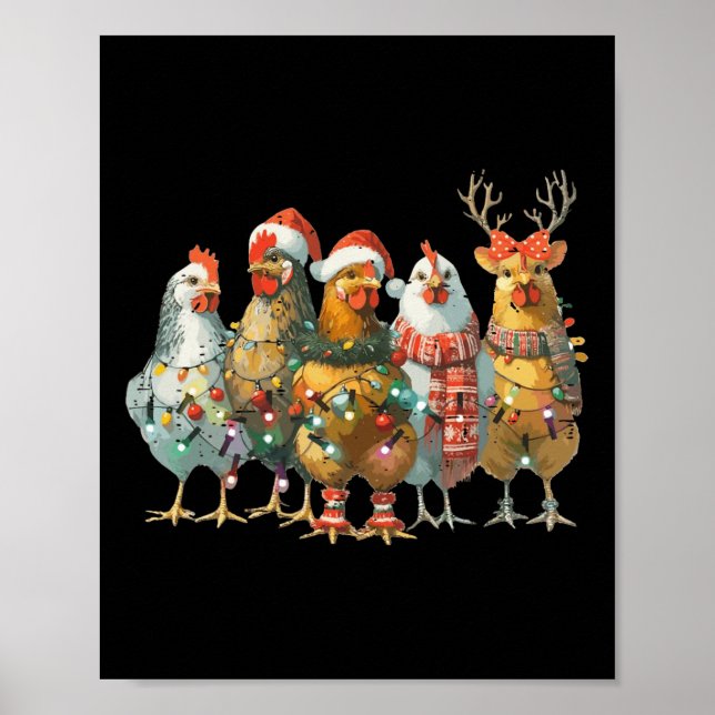 Funny Chicken Christmas Lights Farm Animal Cute Xm Poster (Front)