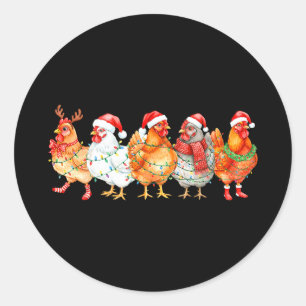Funny chicken christmas lights farm animal xmas classic round sticker