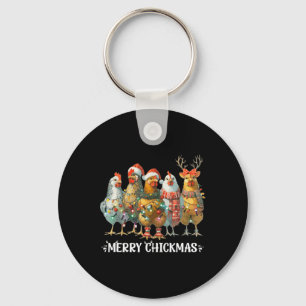 Funny Chicken Christmas Lights Farm Animal Xmas Ho Key Ring