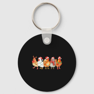 Funny Chicken Christmas Lights Farm Animal Xmas Ho Key Ring