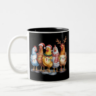 Funny Chicken Christmas Lights Farm Animal Xmas Two-Tone Coffee Mug
