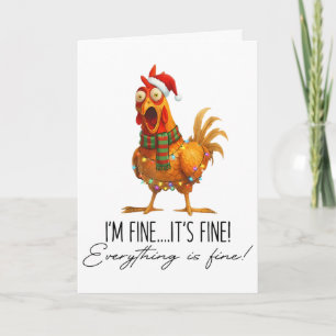 Funny Chicken Christmas Lights I'm Fine It's Fine Card