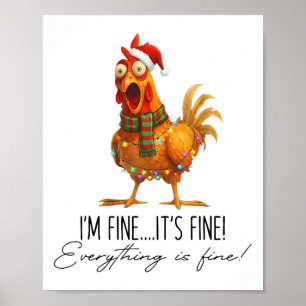 Funny Chicken Christmas Lights I'm Fine It's Fine  Poster