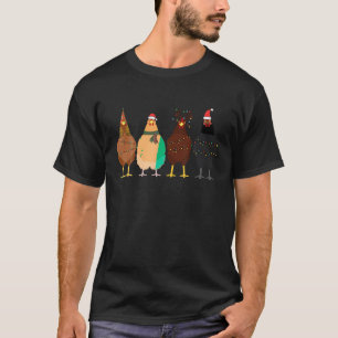 Funny Chicken Christmas Lights Santa Hat Cute Chic T-Shirt