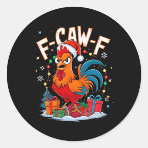 Funny Chicken Christmas Rooster Santa Hat Holiday Classic Round Sticker