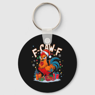 Funny Chicken Christmas Rooster Santa Hat Holiday Key Ring