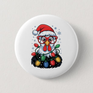 Funny Chicken Christmas Tree Lights Santa Hat Xmas 6 Cm Round Badge