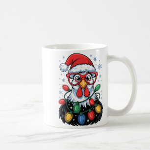 Funny Chicken Christmas Tree Lights Santa Hat Xmas Coffee Mug