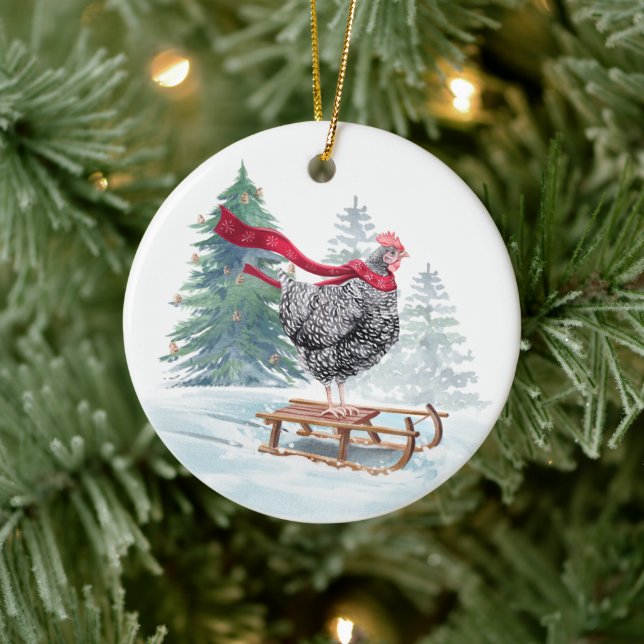 Funny Chicken Christmas Tree Ornament Sledding Hen (Tree)