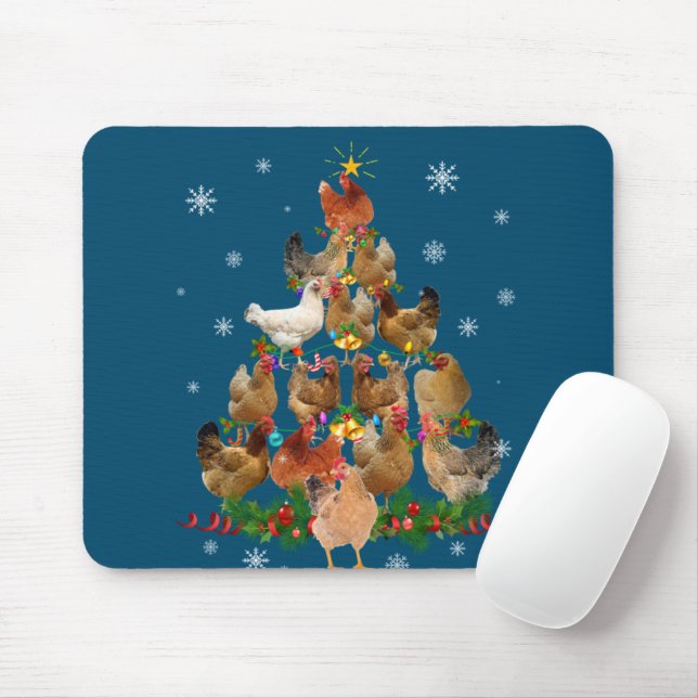 Funny Chicken Christmas Tree Pet Chicken Lover Mouse Pad (With Mouse)