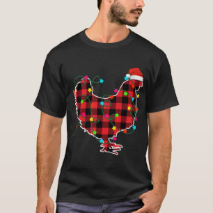 Funny Chicken Christmas Tree Red Plaid Xmas Animal T-Shirt