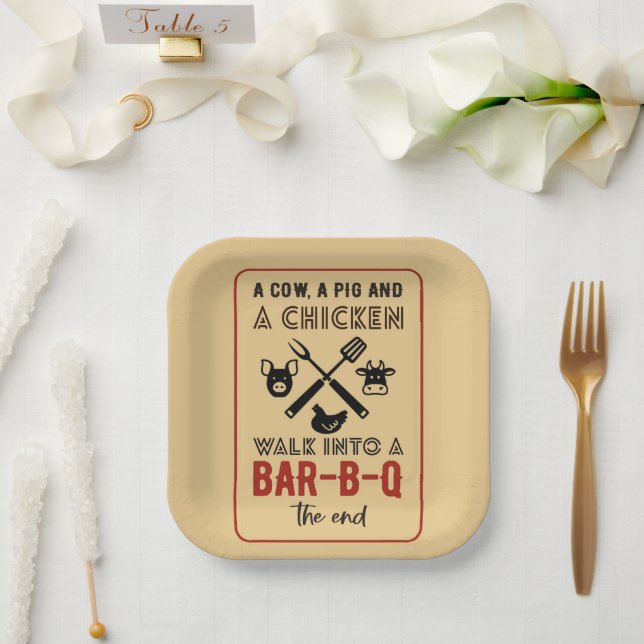 Funny Chicken Cow Pig Barbecue Party Paper Plate (Wedding)
