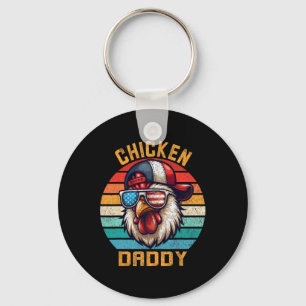 Funny Chicken Daddy Farmer, Fathers Day Mens, Vint Key Ring