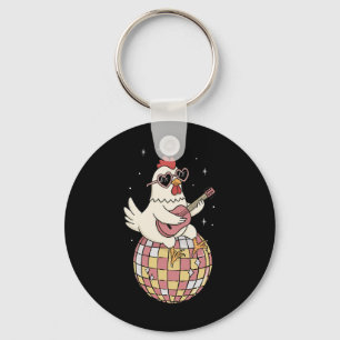 Funny Chicken Disco Dancing Ll Groovy Retro 80s Co Key Ring