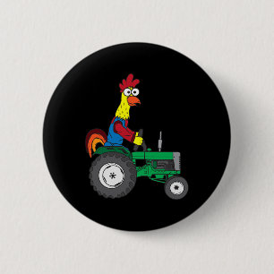 Funny Chicken Driving Farm Tractor Cartoon Driver 6 Cm Round Badge