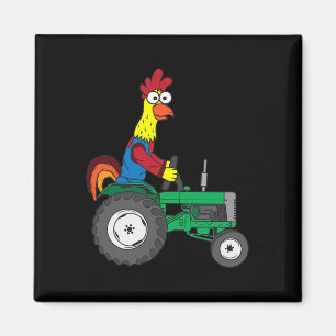 Funny Chicken Driving Farm Tractor Cartoon Driver Magnet