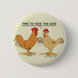 Funny Chicken Easter Egg Hunt Cartoon Beige 6 Cm Round Badge