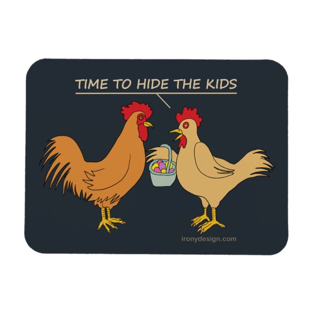 Funny Chicken Easter Egg Hunt Cartoon Blue Magnet (Horizontal)