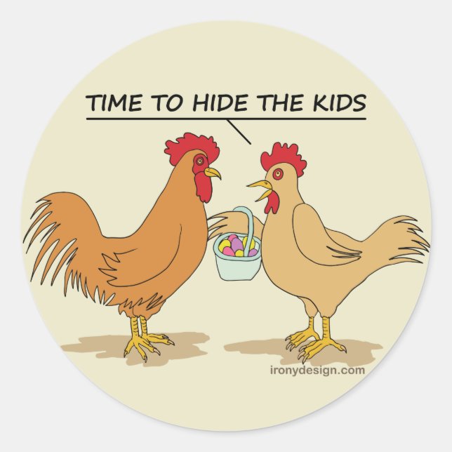 Funny Chicken Easter Egg Hunt Cartoon Classic Round Sticker (Front)