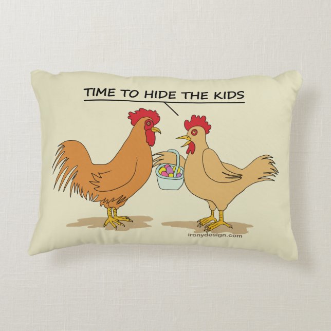 Funny Chicken Easter Egg Hunt Cartoon Decorative Cushion (Back)
