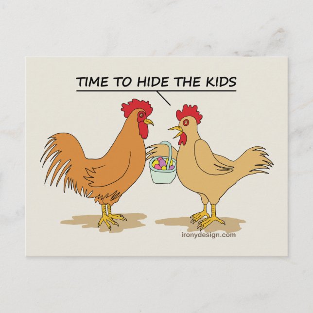 Funny Chicken Easter Egg Hunt Cartoon Graphic Postcard (Front)