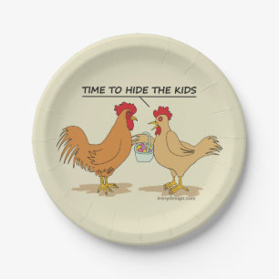 Funny Chicken Easter Egg Hunt Cartoon Paper Plate