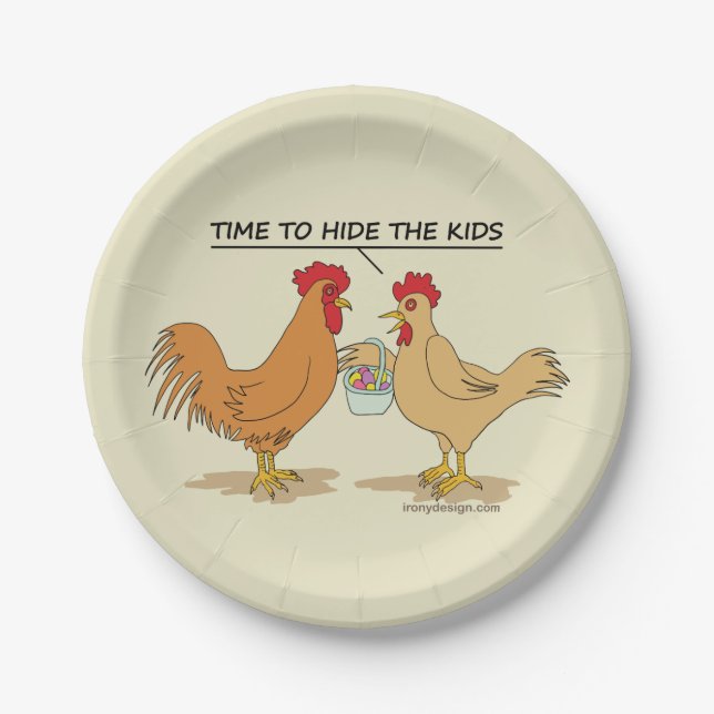 Funny Chicken Easter Egg Hunt Cartoon Paper Plate (Front)