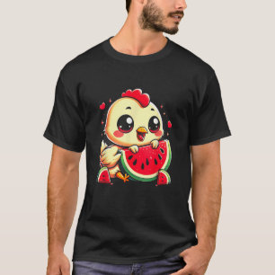 Funny Chicken Eating Watermelon Fruit Summer Farmi T-Shirt