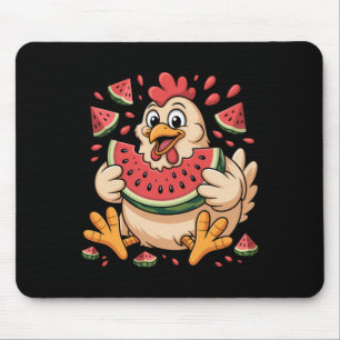 Funny Chicken Eating Watermelon Summer Fruit Humou Mouse Pad