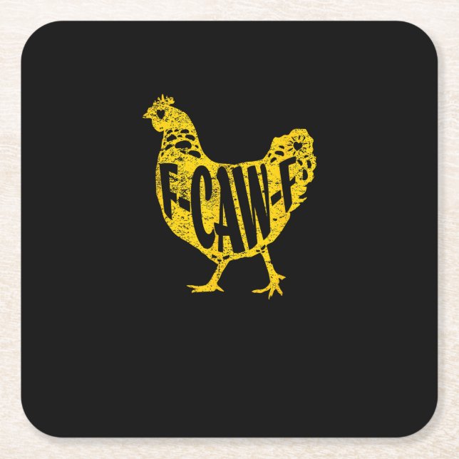 Funny Chicken F-Caw-F Hen Poultry Rooster Coop Square Paper Coaster (Front)