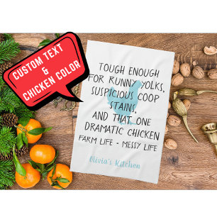 Funny Chicken Farm Owner Custom Name Blue Black  Tea Towel