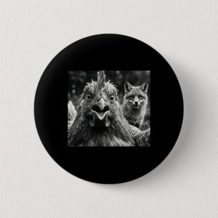 Funny Chicken Fox Selfie Scared Hen Photobomb Farm 6 Cm Round Badge