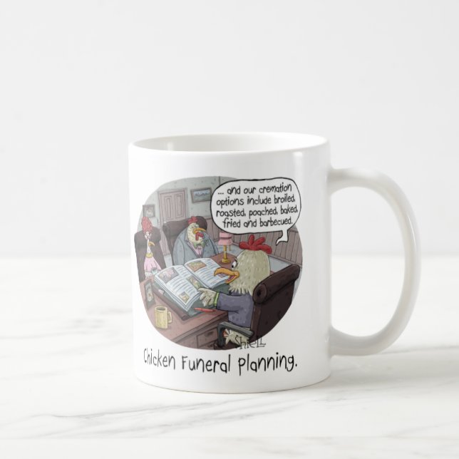 Funny Chicken Funeral Planning with cute chickens Coffee Mug (Right)