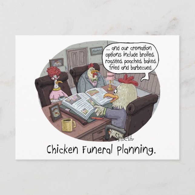 Funny Chicken Funeral Planning with cute chickens Postcard (Front)
