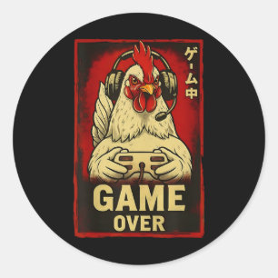 Funny Chicken Game Retro Japanese Video Game For B Classic Round Sticker