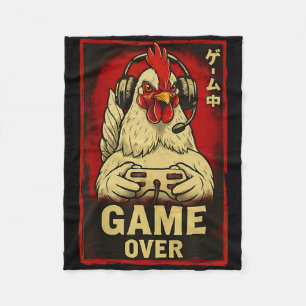 Funny Chicken Game Retro Japanese Video Game For B Fleece Blanket