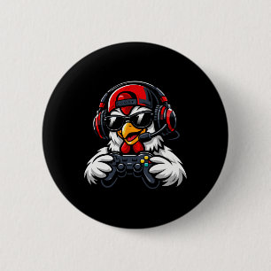 Funny Chicken Gamer Tee Gaming Headset Gamepad Vid 6 Cm Round Badge