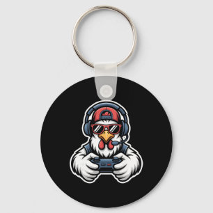 Funny Chicken Gamer Tee Gaming Headset Gamepad Vid Key Ring