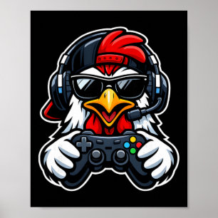 Funny Chicken Gamer Tee Gaming Headset Gamepad Vid Poster