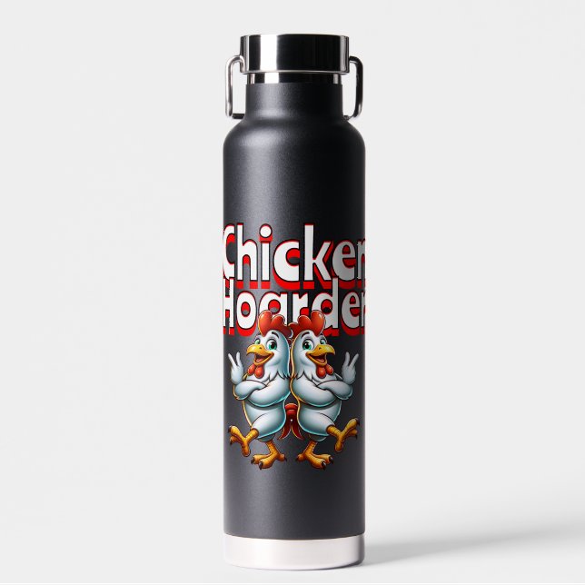 Funny Chicken Hoarder Personalised Water Bottle (Front)