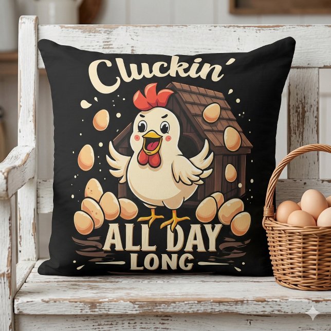 Funny Chicken Humour Rustic Farm Life Throw Pillow (Funny Chicken Humor Rustic Farm Life Throw Pillow Mockup A)