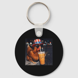 Funny Chicken Iced Coffee Meme Retro Urban Gen Z Key Ring
