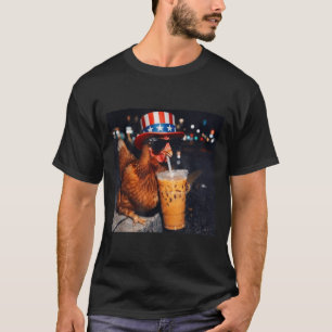 Funny Chicken Iced Coffee Meme Retro Urban Gen Z T-Shirt