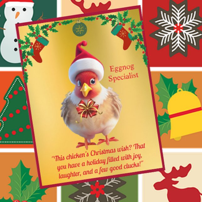 Funny Chicken in Santa Hat Christmas Postcard (Creator Uploaded)