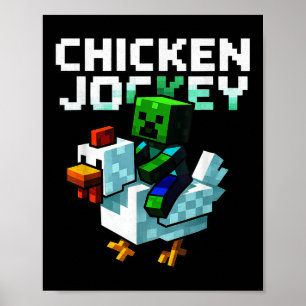 Funny Chicken Jockey Zombie Pixel Art Gamer Shirt  Poster