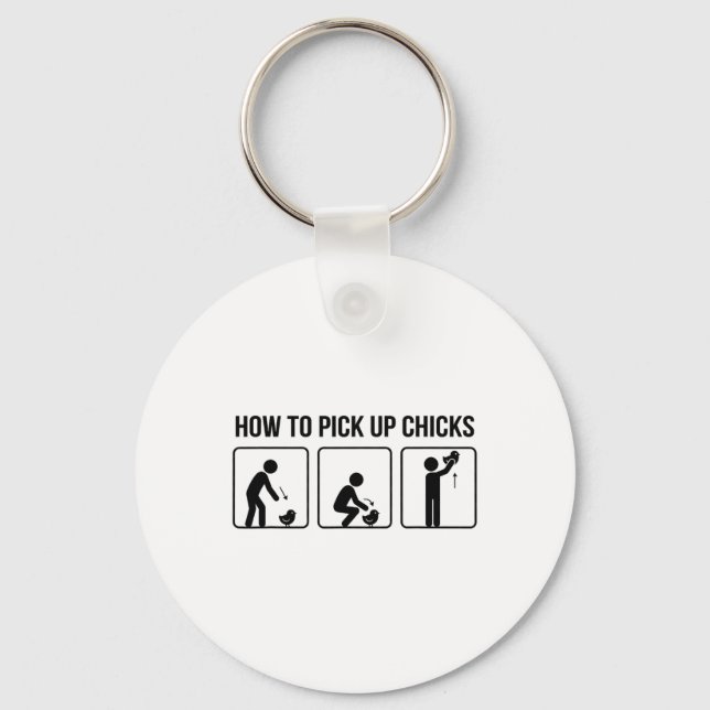 Funny Chicken Jokes For Men How To Pick Up Chicks  Key Ring (Front)