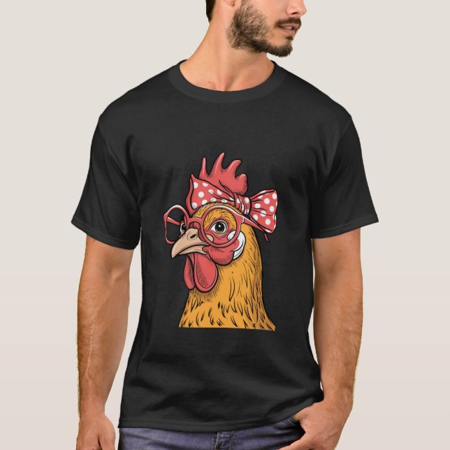 Funny Chicken Lady Rooster Hen Wearing Bandanna Wo T-Shirt (Front)