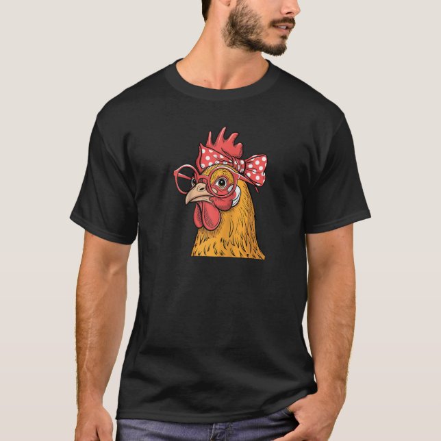 Funny Chicken Lady Rooster Hen Wearing Bandanna Wo T-Shirt (Front)