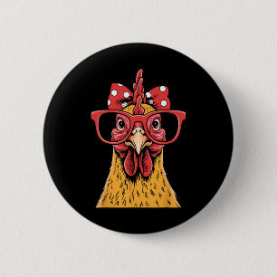 Funny Chicken Lady Rooster Hen Wearing Ndana Women 6 Cm Round Badge