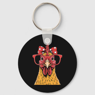 Funny Chicken Lady Rooster Hen Wearing Ndana Women Key Ring